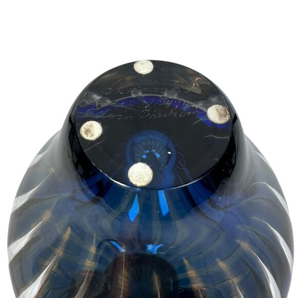 Vintage Orrefors Ariel Vase Edvin Ohrström Blue Amber Swirl Stripe Art Glass MCM - Picture 9 of 11